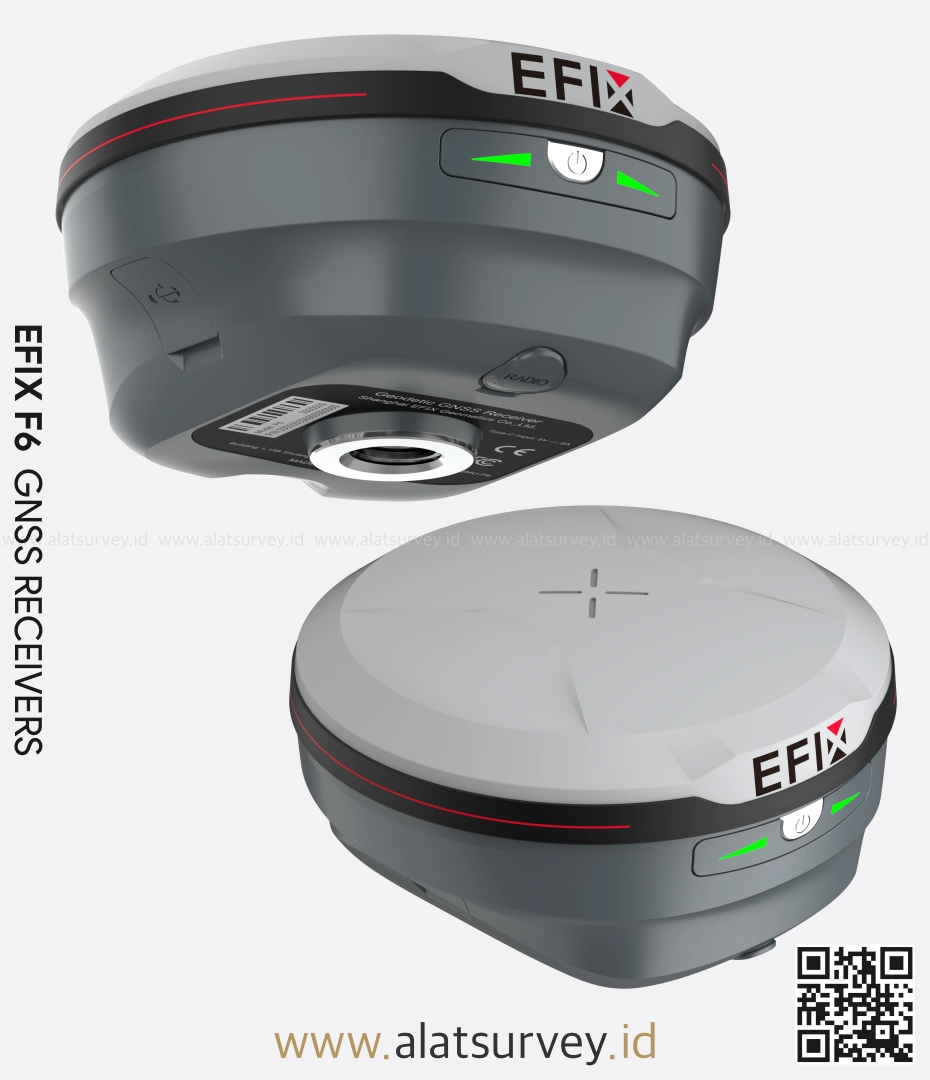 EFIX F6 GNSS RTK Receiver Tampak Atas dan Bawah EFIX F6 GNSS RTK Receiver tampak atas dan bawah